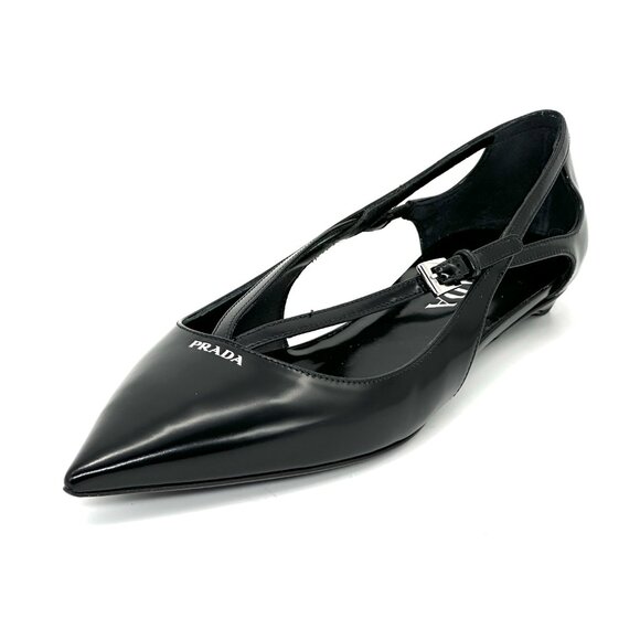 PRADA Pointed Toe Cutout Cut Out Strappy Leather Ballerina Ballet Flats - Picture 4 of 15